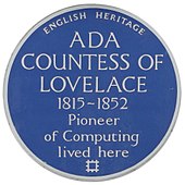 Plaque to Ada Lovelace that reads 