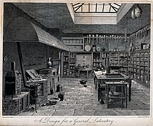 Design for a general chemical laboratory, with the apparatus. 1822