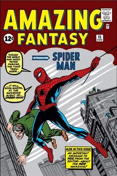 Cover art of Spider-Man, with big yellow letters 